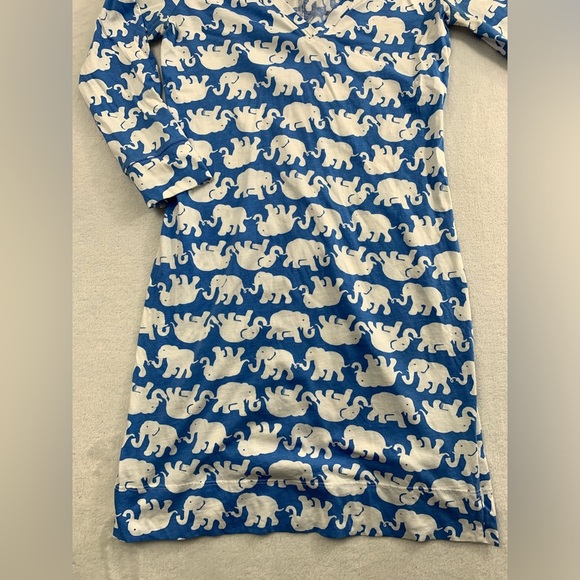 Lilly Pulitzer S Elephant Blue White 3/4‎ Sleeve Neck 100% Pima Cotton Dress - Picture 4 of 14